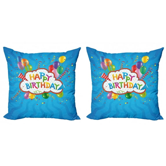Ambesonne Blue Throw Pillow Cover 2 Pack, Greeting Text Party Hats, 18", Multicolor