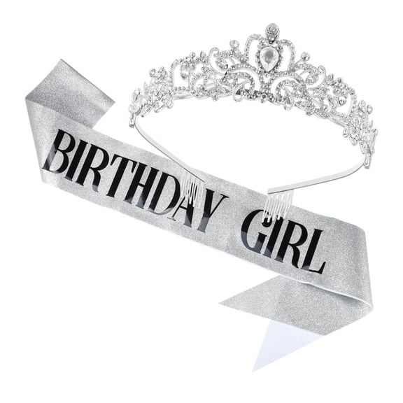 Birthday Tiara Crown Kit Silver Tone Birthday Party Queen Tiara Headbands for Girl Women