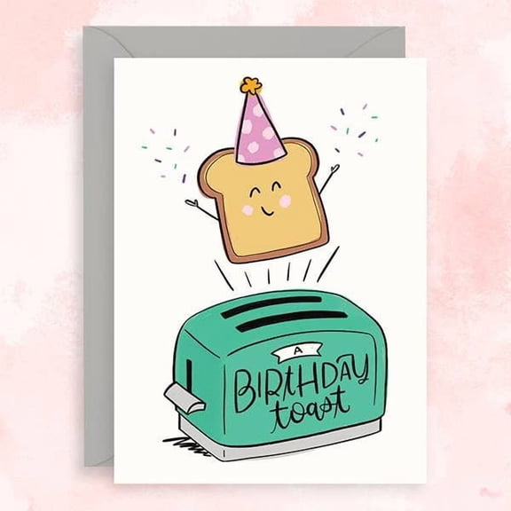 Birthday Toast Card Cheerful Toast with Party Hat Design - Envelope Included, Blank Inside Perfect for Birthday Wishes and Celebrations
