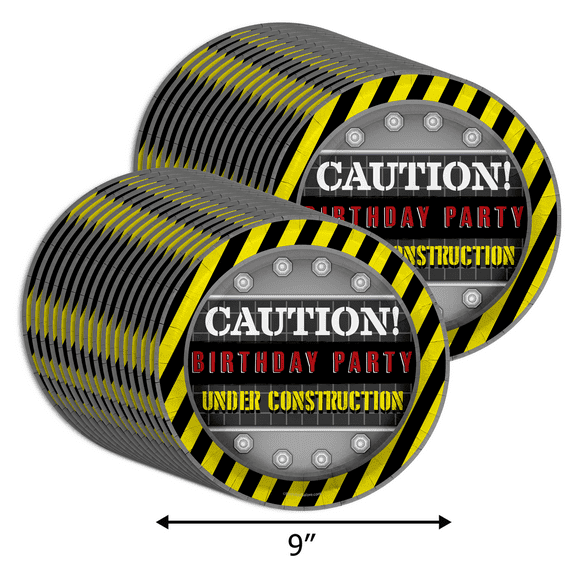 Birthday Under Construction Party Supplies - Paper Plates for Boys Birthday - Construction Paper Plates In Bulk - Large 9" Plates In Bulk 32 Piece