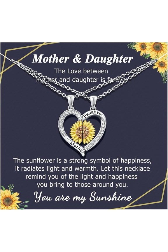 Birthday Valentines Day Gifts for Mom from Daughter, Mother Daughter Gift Mommy and Me Heart Matching Sunflower Necklace
