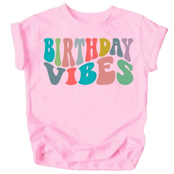 Birthday Vibes Toddlers and Youth Girls Birthday Shirts Black on Pink Shirt 18 Months