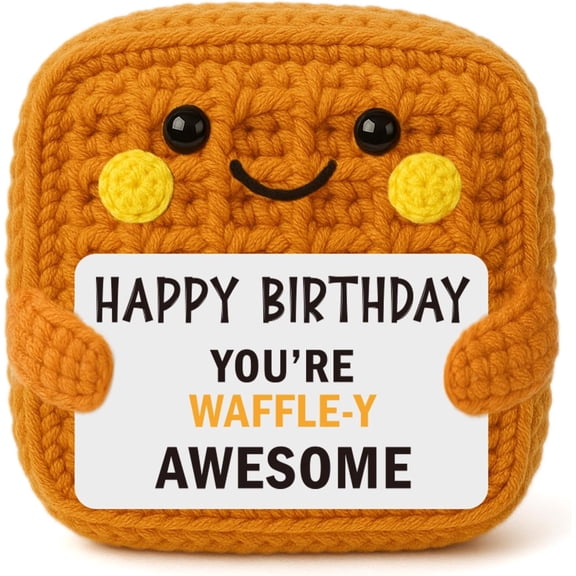 Birthday Waffle Gifts for Women Men - Handmade Crochet Waffle, Birthday Gifts for Friends Sister Coworker, Bday Presents for Her Him - Easter Basket Stuffers for Daughter Son Teen Boys Girls