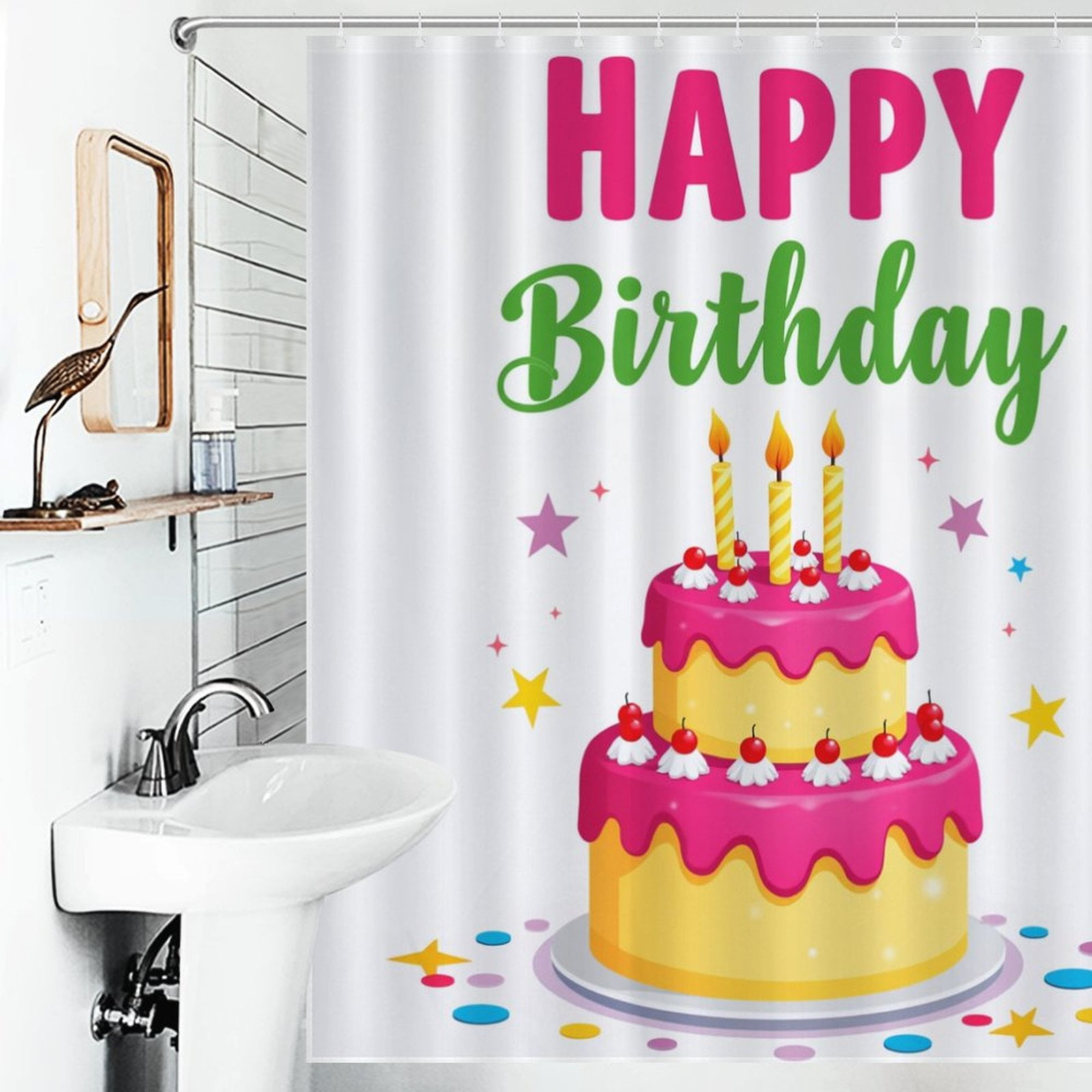 Birthday Waterproof Shower Curtain For Bathroom Decor Washable Shower ...