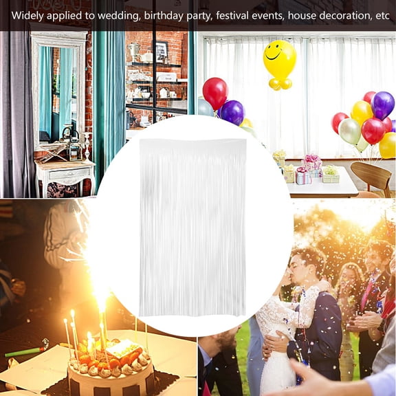Birthday Wedding Party Shiny Fringe Curtain Room Hanging Decoration 100cm*200cm(White)