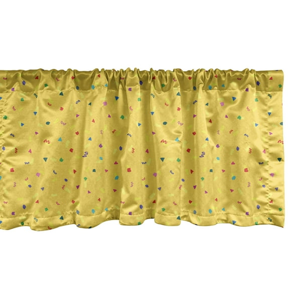 Ambesonne Birthday Valance Pack of 2, Colorful Fun Curly Shapes, 54"X18", Mustard Multicolor