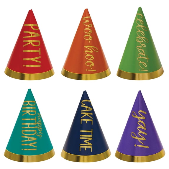 Birthday Words Mini Assorted Cone Hats (12)