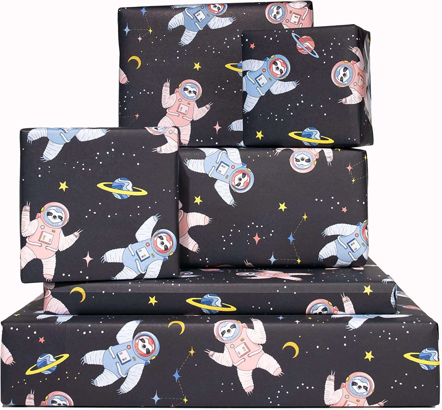 Birthday Wrapping Paper 6 Gift Wrap Sheets Navy Space Theme