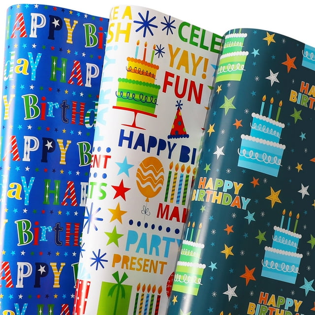 Walmart Birthday Gift Wrapper for Children 3 Styles, 6 Large Sheets