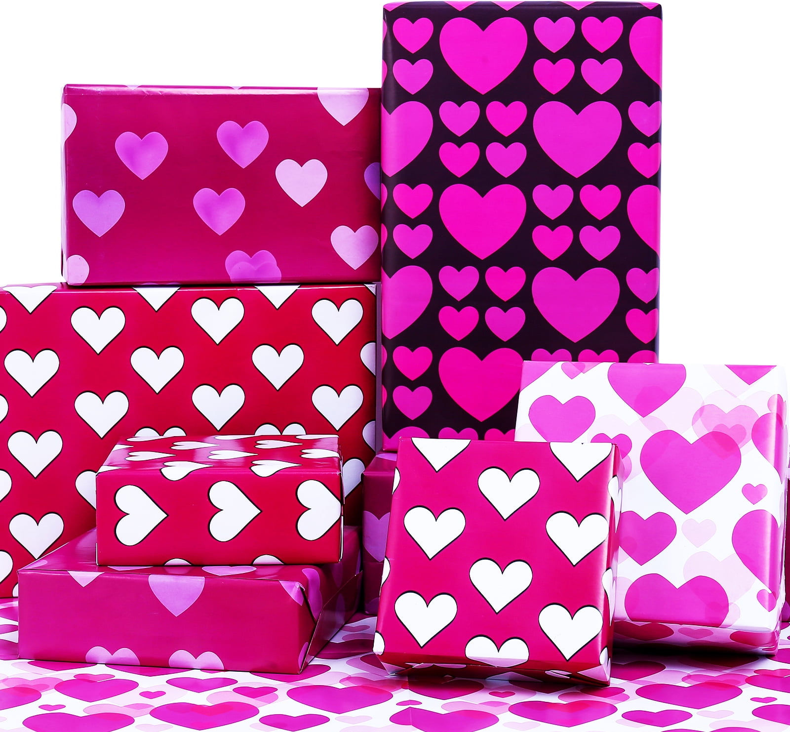 Red Pink White Hearts Happy Valentine Day Gift Wrap Wrapping Paper 12ft  Folded Flat Sheet with Tags