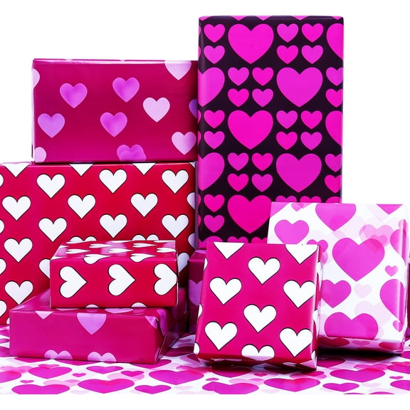 Birthday Wrapping Paper for Girls Women Girfriend - Pink Heart Gift Wrap Paper for Mothers Day Wedding Bridal Shower Valentines Day - 10 Sheets, 20x29 inch