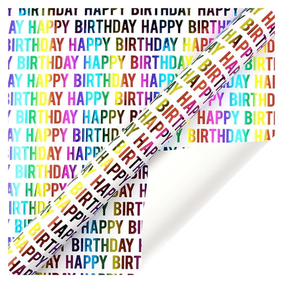 Birthday Wrapping Paper, Metallic Gold Gift Wrap Paper Roll, Colorful Balloon Cute Polka Dot Star Happy Birthday Design - 17.68 x 27.55 Inch