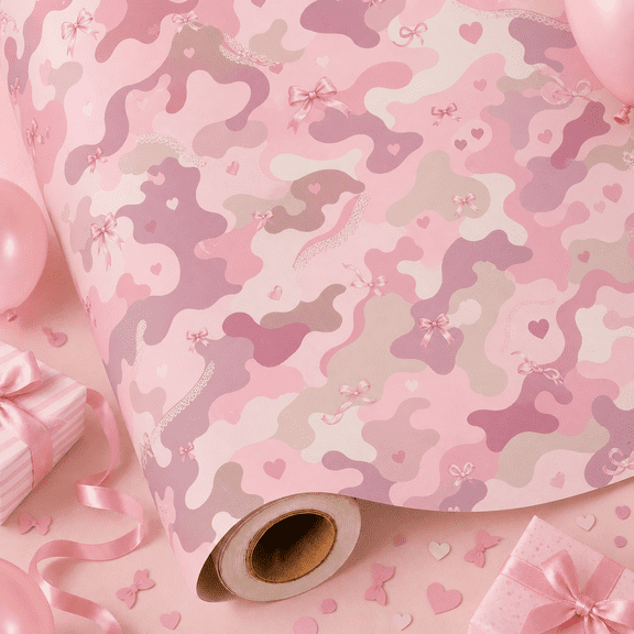 Birthday Wrapping Paper Pink Coquette Camo Gift Wrap for Birthday Presents and Party Gifts