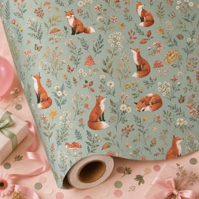 Birthday Wrapping Paper Red Fox and Wildflower Gift Wrap for Birthday Presents