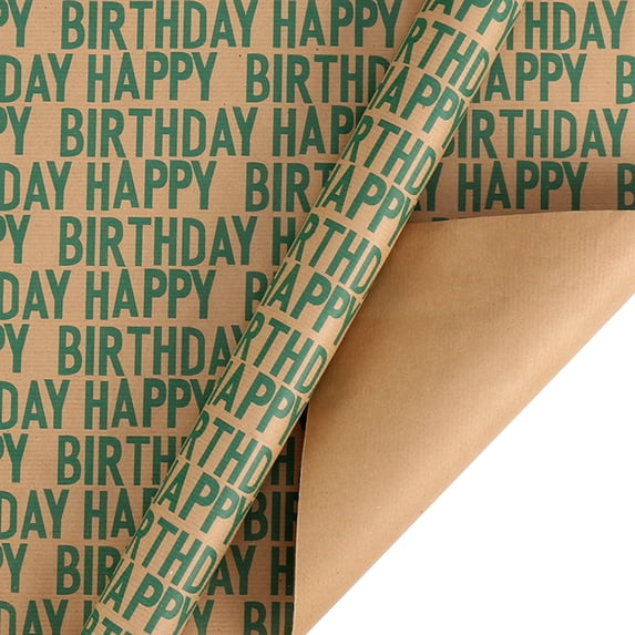 Birthday Wrapping Paper Roll,Brown Kraft Gift Wrapping Paper Jumbo Roll,Gold Happy Birthday Wrapping Paper Set Brown Wrapping Paper for Boys Men Women Girls Birthday Green ZZyuan