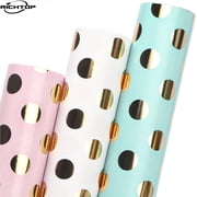 Birthday Wrapping Paper Roll - Gold Foil Pink White Mint Polka Dots Design for Party, Holiday, Baby Shower - 3 Rolls, 17 inch x 120 inch Per roll
