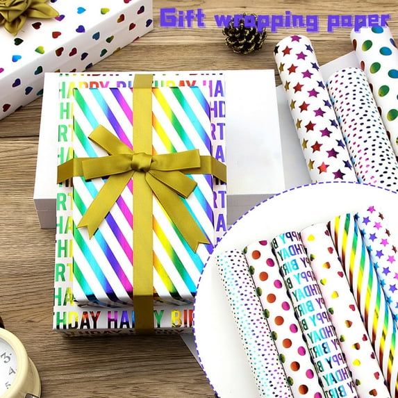 Birthday Wrapping Paper Rolls, Gift Wrapping Paper Mini Roll, 27.6" X 20" Per Roll, 6 Colorful Designs for Birthday Christmas Gift