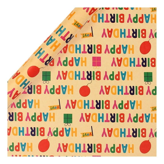 Birthday Wrapping Paper Sheet -1 Sheets Folded Flat for Party, Baby Shower-17 InchX118 Inch Per Sheet