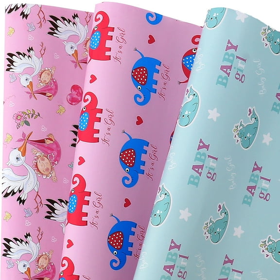 Birthday Wrapping Paper for Baby Girls Kids - Cute Gift Wrap Paper for Baby Shower Party - 10 Sheets, 20x29 inch