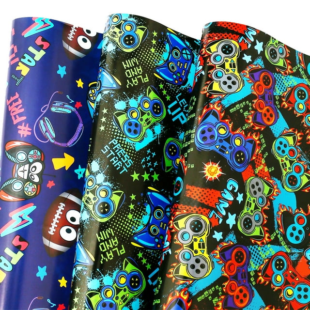 Children's Birthday Wrapping Paper Gaming Themed Gift Wrap for Boys