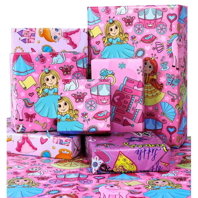Hot Pink Birthday Girl Rainbow Wrapping Paper - 1 Sheet with Matching Gift  Tag