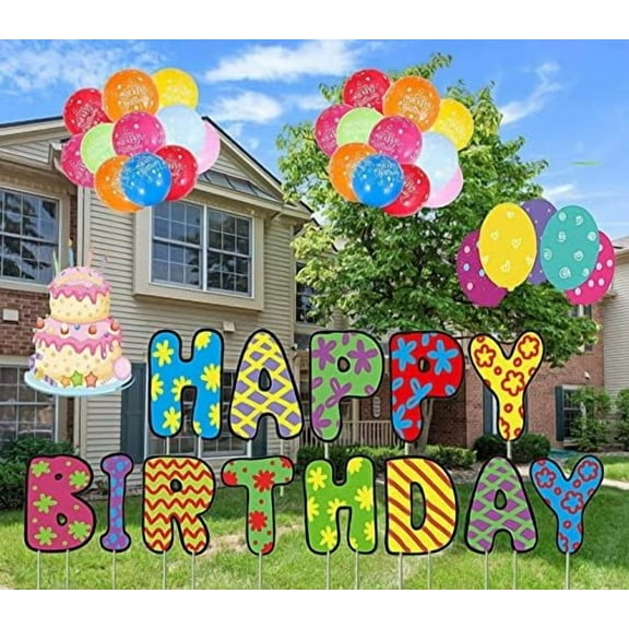 Birthday Yard Decorations-Happy Birthday Yard Signs 15" Big Size with Stakes Weatherproof Corrugated Happy Birthday Board for Outdoor Lawn Birthday Decorations