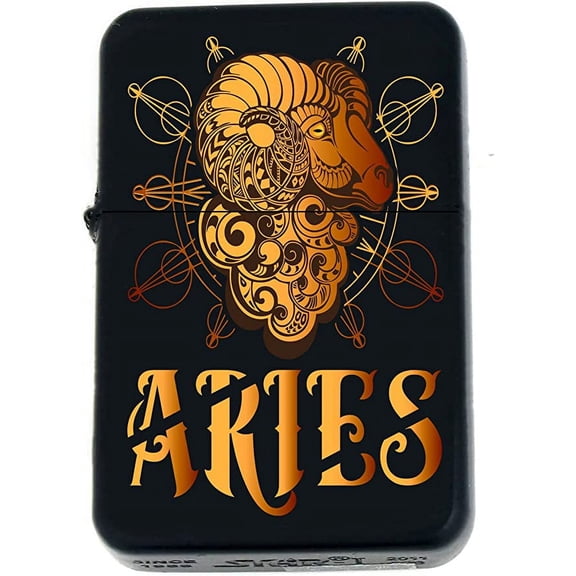 Birthday Zodiac Signs, Horoscope Symbols, Astrology Icons Collection Gifts Infinity Black Matt Windproof Lighters! (Aries)