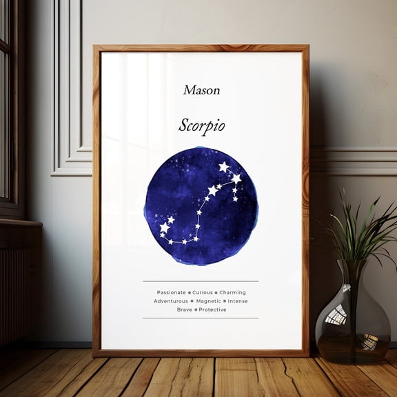 Birthday Zodiac Star Map for Scorpio Star Sign Constellation New Baby Horoscope Chart Astrology Decor, Unframed Poster