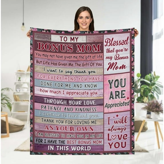 Birthday for Bonus Mom, Great for Mom from Daughter Son, Christmas Bonus Mom,50"x60" Blanket for Mom for Mother''s Day