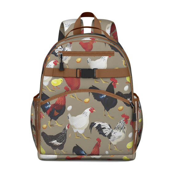 Birthday gift chicken backpack, spacious backpack with colorful farm animal prints, practical backpack for students