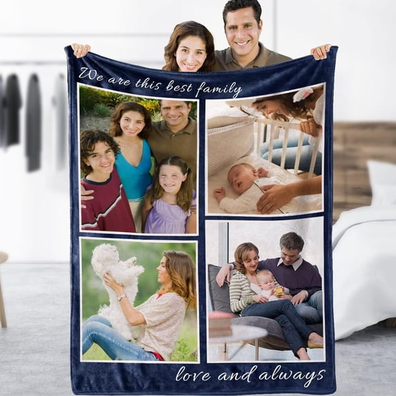 Birthday gift for women/men/mom/daughter personalized blanket with photo and text several colors and sizes soft fringe christmas blanket gift-SW4612-5*Photos-1