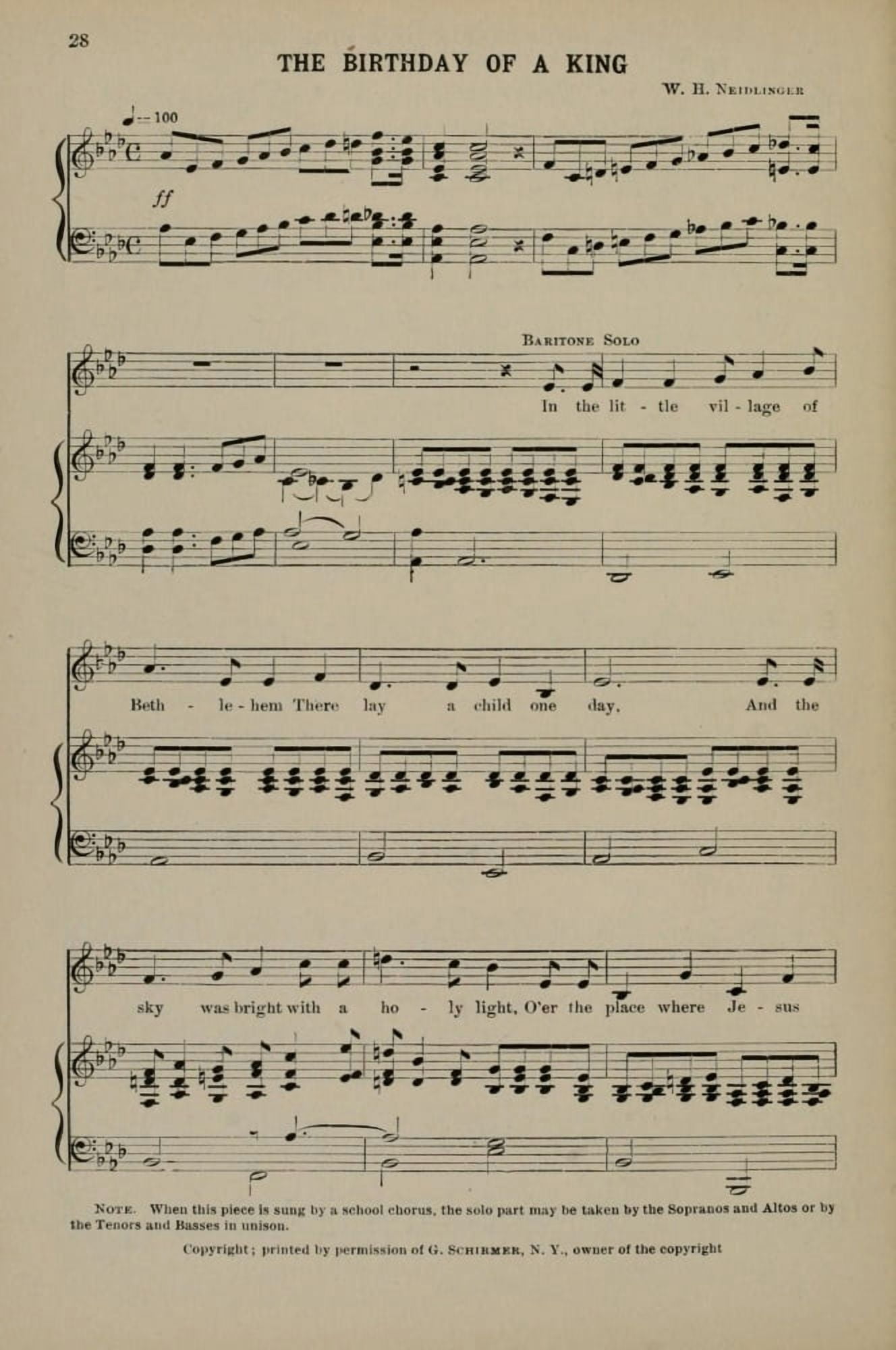 Birthday of a King 1 WH Neidlinger Christmas Carols & Hymns 1910 Canvas Art - (18 x 24)
