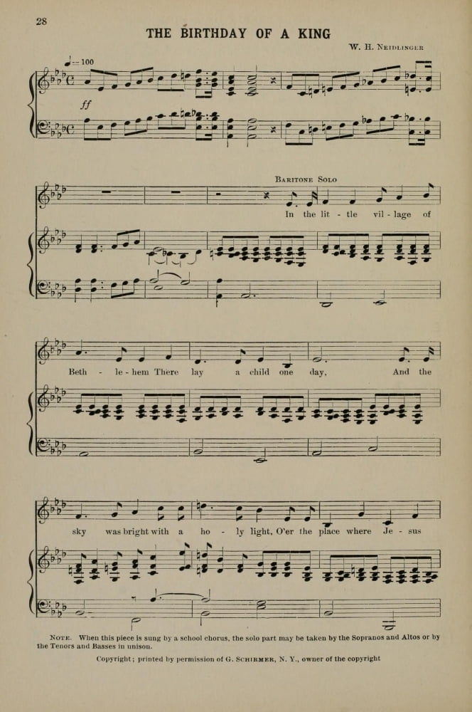Birthday of a King 1 WH Neidlinger Christmas Carols & Hymns 1910 Canvas Art - (24 x 36)
