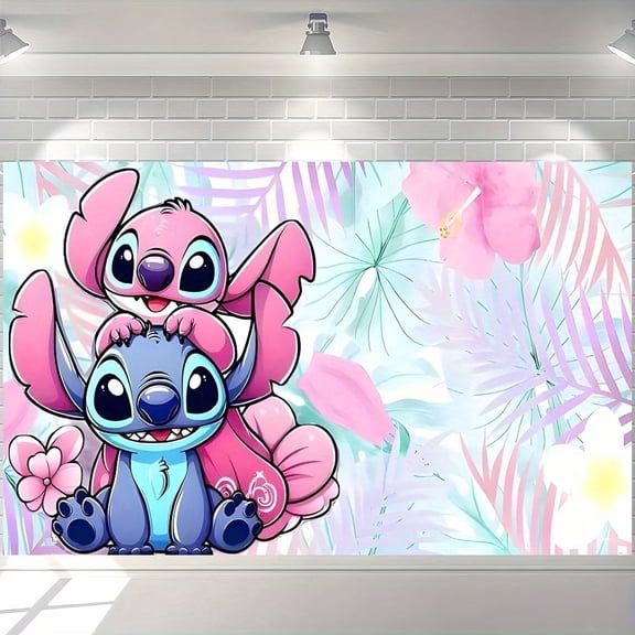 Birthday party backdrop banner, cartoon tapestry, pink and floral designs, for decoration of birthdays, weddings, graduation ceremonies, birthday parties - made of polyester fabric for hanging.