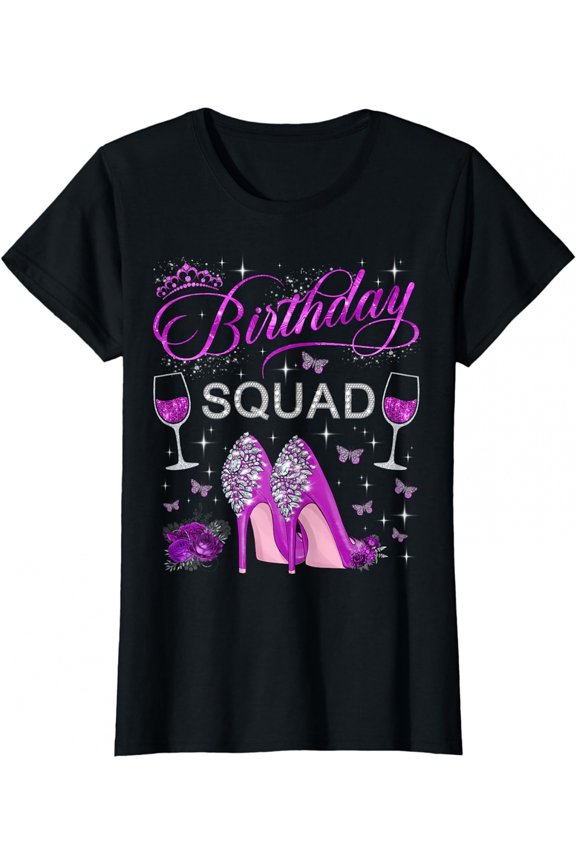 Birthday squad Purple Butterflies High Heels Diva Squad T-Shirt