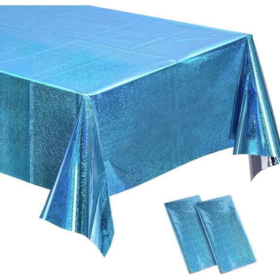Birthdays Party Tablecloth Disposable Table Covers - Blue Plastic Rectangle Table Cloth for Boy/Girl Princess/Mermaid/Ocean/Undersea Theme Decorations - 2 Set 108" x 54"