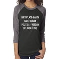 thumbnail image 1 of Birthplace:Earth Race:Human Politics:Freedom Unisex Baseball Raglan Tee, 1 of 3