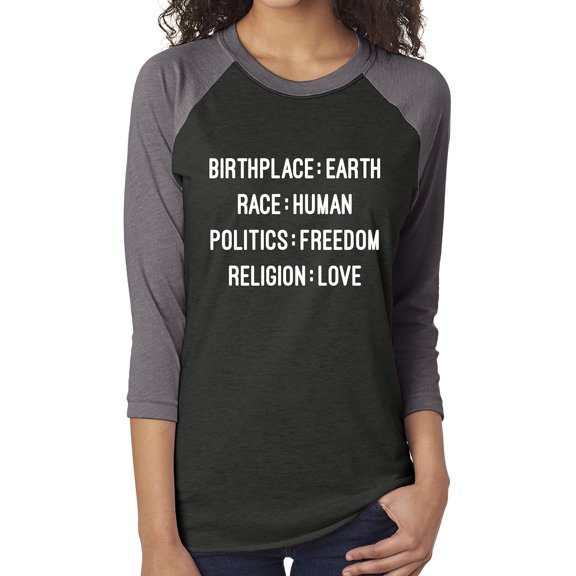 Birthplace:Earth Race:Human Politics:Freedom Unisex Baseball Raglan Tee