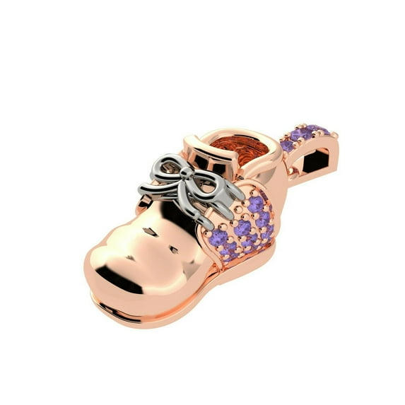 Birthstone Shoe Pendant Necklace w/ Pure Brilliance Zirconia - 10K Rose Gold - June