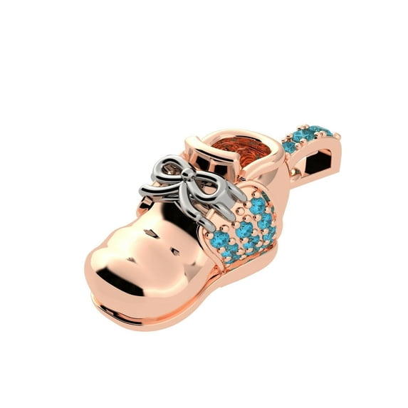 Birthstone Shoe Pendant Necklace w/ Pure Brilliance Zirconia - 10K Rose Gold - March