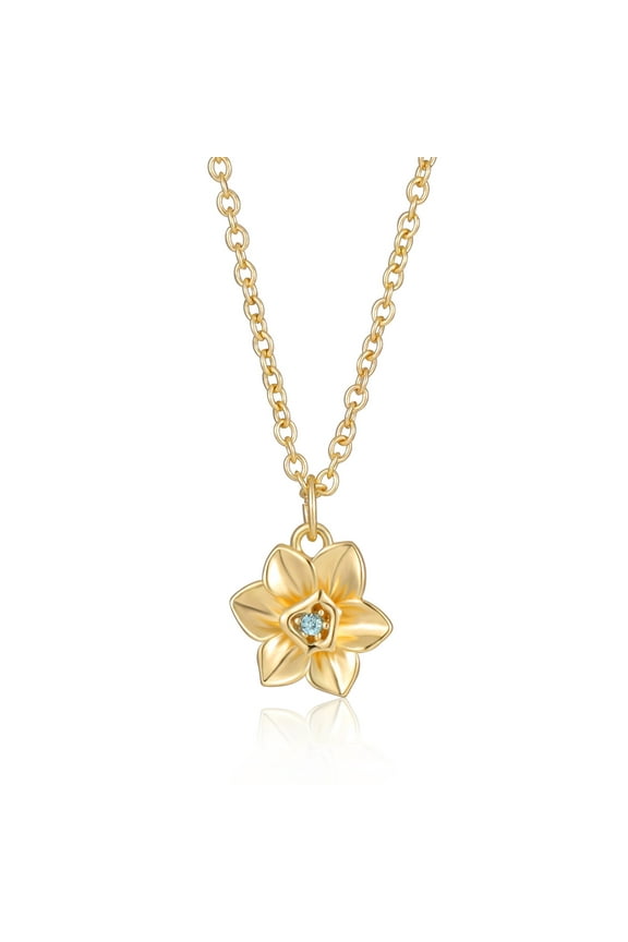 Birthstone Birthflower Necklaces for Women 14K Gold Plated Cherry Blossom Pendant Necklace March Birth Month Flower Necklace Birthday Mother's Day Gifts for Mom Girlfriend Daughter