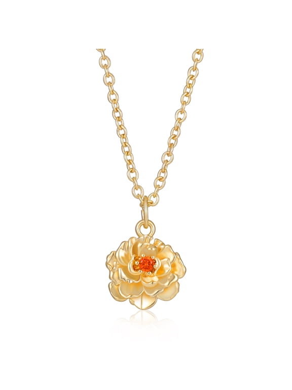 18K Gold Plated Flower Necklaces for Women Carnation Pendant Chain January Birthday Graduation Jewelry Gifts Teen Mom Wife Girlfriend Tween Female Lady Adults Ideas