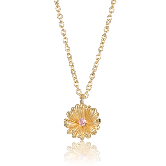 APSVO 18K Gold Plated Flower Necklaces for Women Marigold Pendant Chain October Birthday Graduation Jewelry Gifts Teen Mom Wife Girlfriend Tween Female Lady Adults Ideas