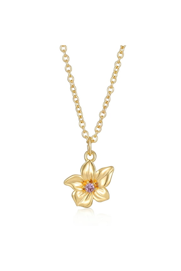 Birthstone Birthflower Necklaces for Women 14K Gold Plated Violet Pendant Necklace February Birth Month Flower Necklace Birthday Mother's Day Gifts for Mom Girlfriend Daughter