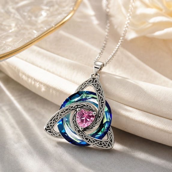 Birthstone Celtic Trinity Knot Necklace, Triquetra Crystal Pendant ...