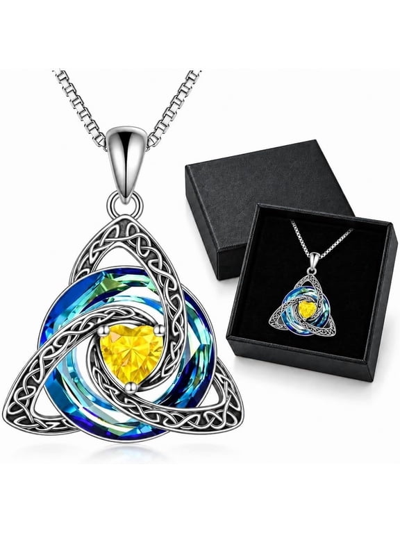 Birthstone Celtic Trinity Knot Necklace for Women, Birthstone Witch Knot Necklace, Celtic Knot Necklace with Stainless Steel Chain Creates A Lightweight Design for Daily Wear and Moments