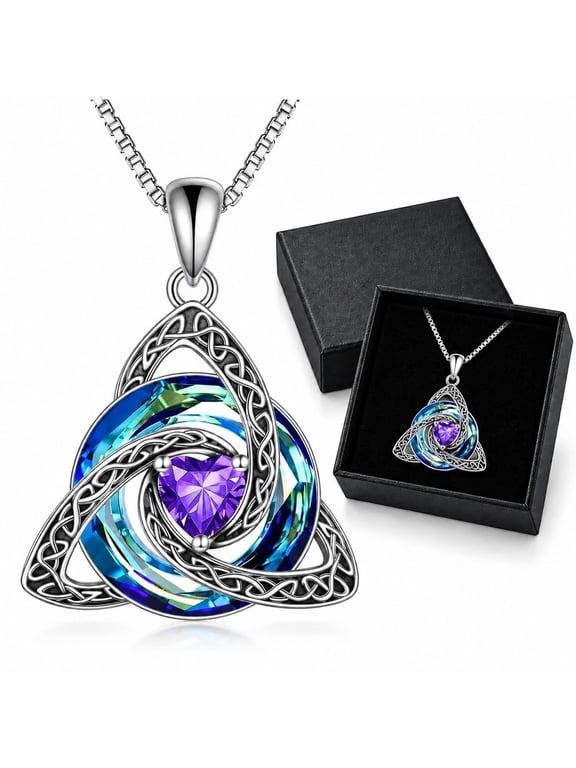 Birthstone Celtic Trinity Knot Necklace for Women Irish Jewelry Gift Set Copper pendant with stainless steel chain creates a lightweight design for daily wear and moments