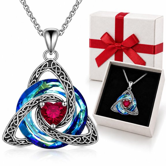 Birthstone Celtic Trinity Knot Necklace for Women Wear Your Protection, Story Elegant Silver-Plated Crystal Jewelry Austrian Perfume Viking Saphire Personalized Pendant