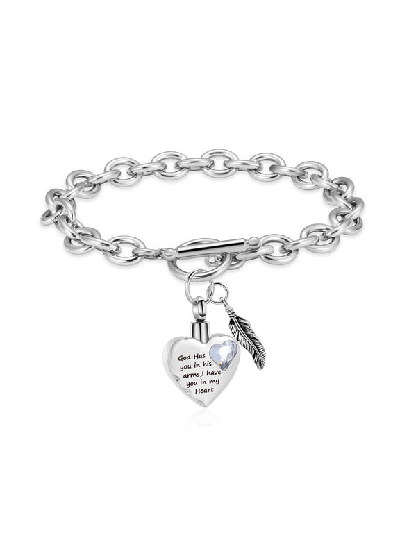 Birthstone Cremation Urn Bracelet Keepsake Jewelry, Stainless Steel Heart Memorial Urn Bracelet Bangle Cremation Keepsake Jewelry for Ashes