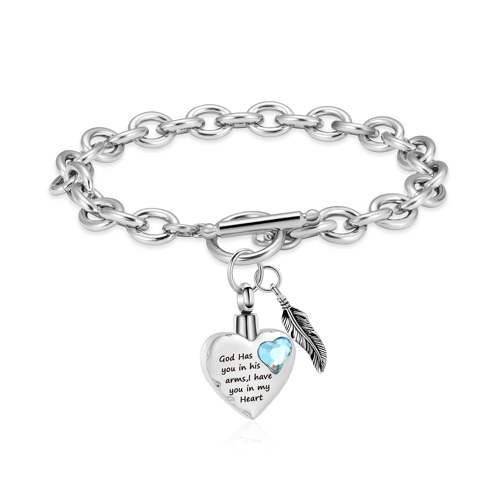 Birthstone Cremation Urn Bracelet Keepsake Jewelry, Stainless Steel